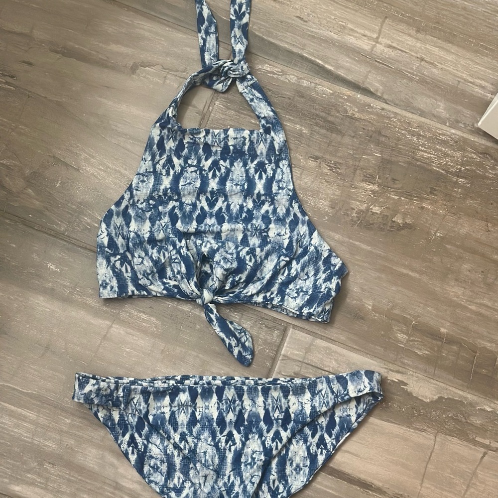 Y2K Blue Tie-Dye Halter Bikini Set size S